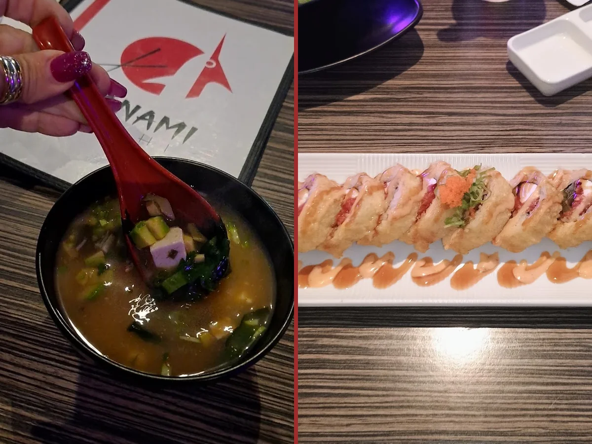 A sushi restaurant interior with table service.